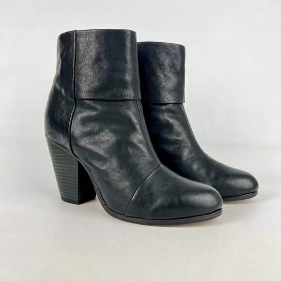 rag & bone Womens Newbury Black Ankle Boot Block Heel Back Zip Bootie size 8.5 - Picture 1 of 16